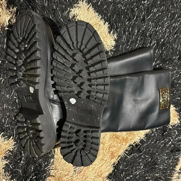 Cavalli Class Black  Knee high Calf skin Leather Combat Boots Sz 8 - Picture 14 of 17